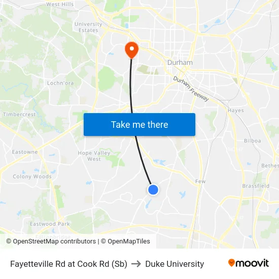 Fayetteville Rd at Cook Rd (Sb) to Duke University map