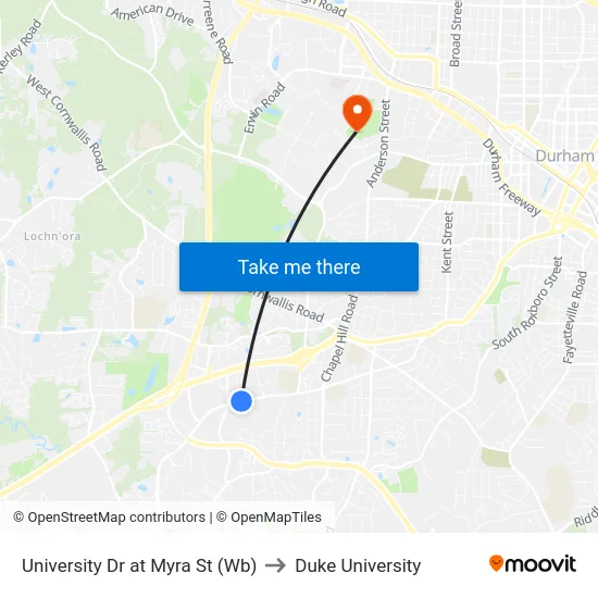 University Dr at Myra St (Wb) to Duke University map