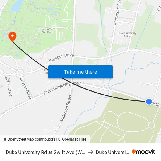 Duke University Rd at Swift Ave (Wb) to Duke University map