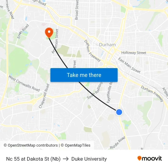 Nc 55 at Dakota St (Nb) to Duke University map