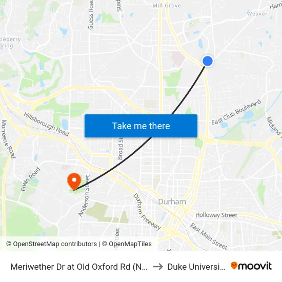 Meriwether Dr at Old Oxford Rd (Nb) to Duke University map