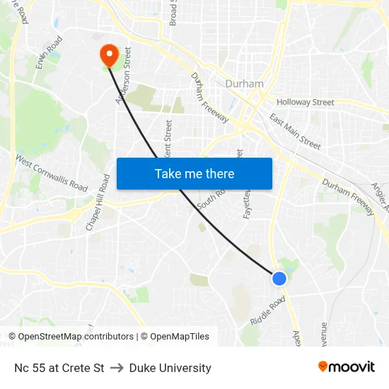 Nc 55 at Crete St to Duke University map