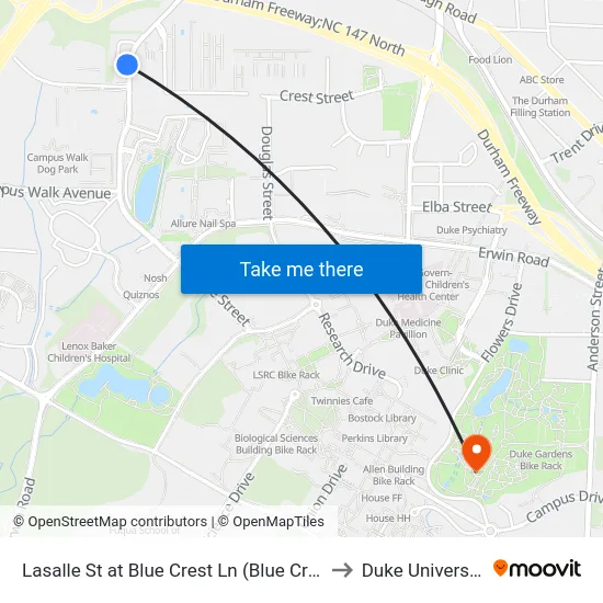 Lasalle St at Blue Crest Ln (Blue Crest to Duke University map