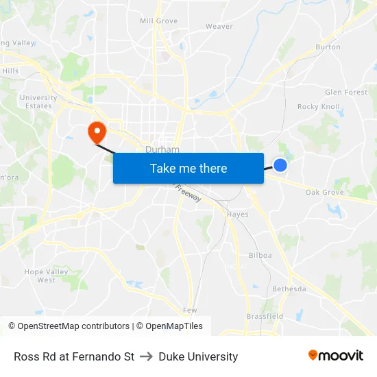 Ross Rd at Fernando St to Duke University map