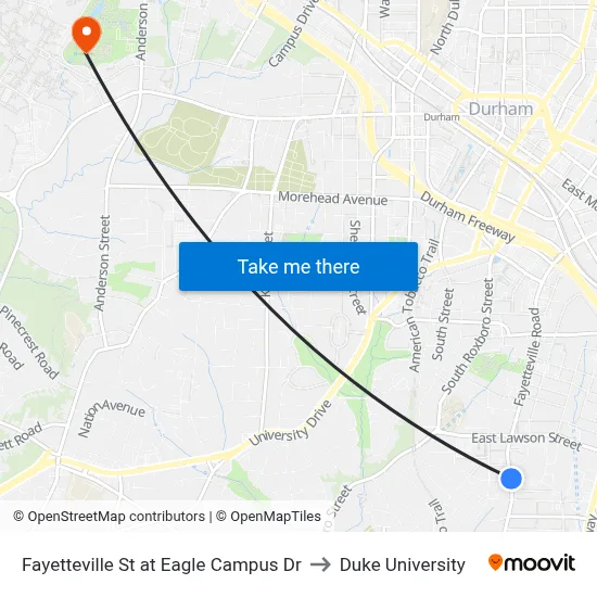 Fayetteville St at Eagle Campus Dr to Duke University map