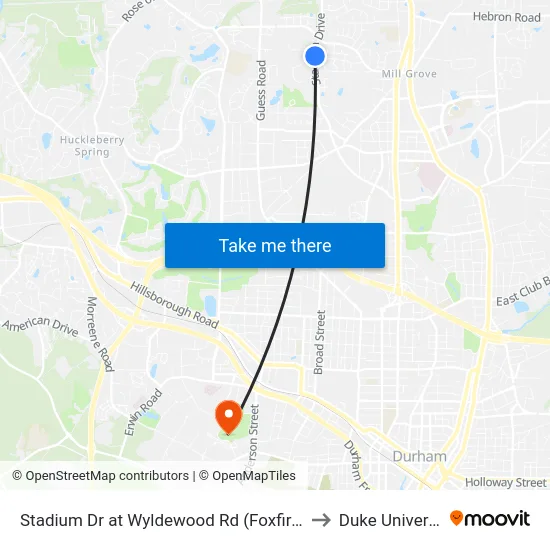 Stadium Dr at Wyldewood Rd (Foxfire Apts to Duke University map