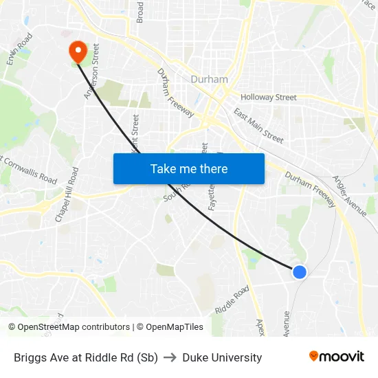 Briggs Ave at Riddle Rd (Sb) to Duke University map