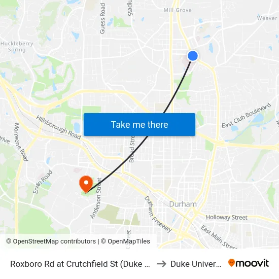 Roxboro Rd at Crutchfield St (Duke Regio to Duke University map