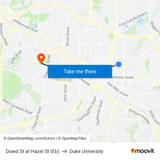 Dowd St at Hazel St (Eb) to Duke University map