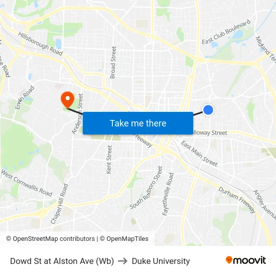 Dowd St at Alston Ave (Wb) to Duke University map