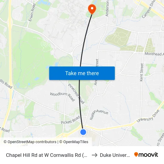 Chapel Hill Rd at W Cornwallis Rd (Yates to Duke University map