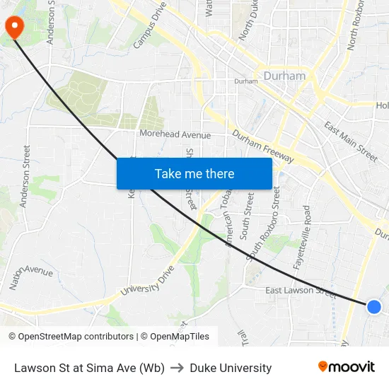 Lawson St at Sima Ave (Wb) to Duke University map