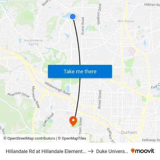 Hillandale Rd at Hillandale Elementary to Duke University map