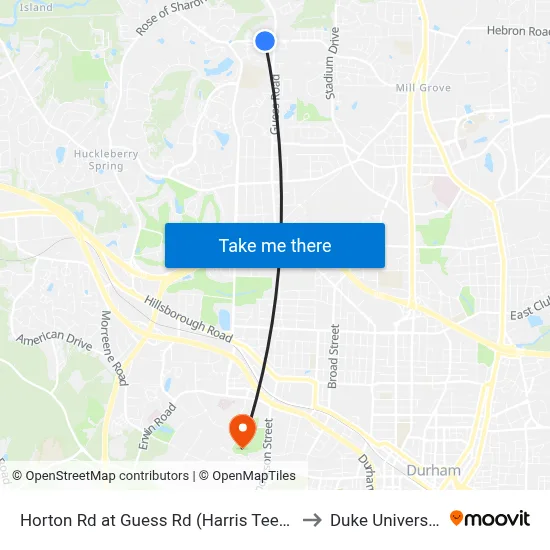 Horton Rd at Guess Rd (Harris Teeter) to Duke University map