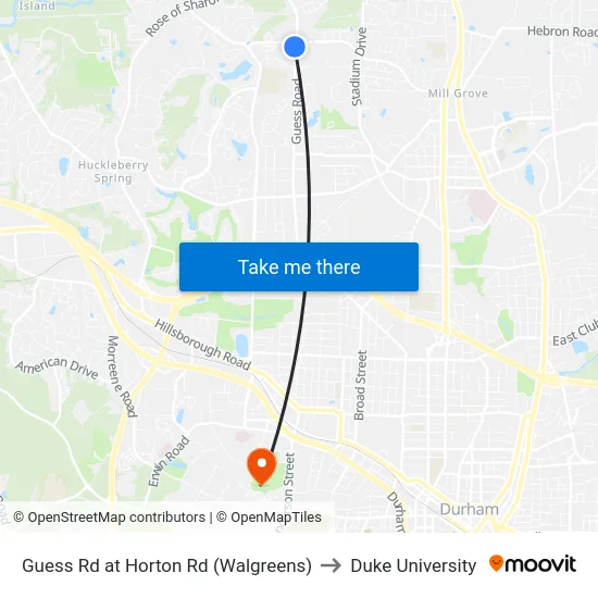 Guess Rd at Horton Rd (Walgreens) to Duke University map