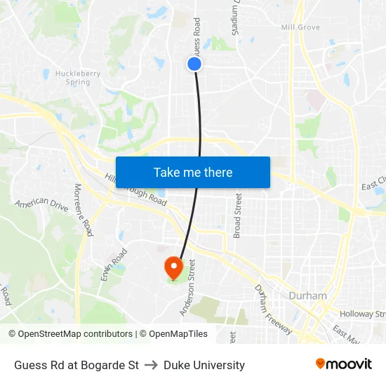 Guess Rd at Bogarde St to Duke University map