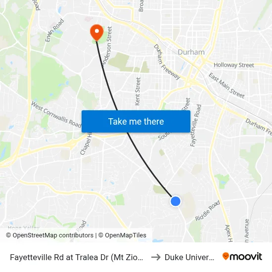Fayetteville Rd at Tralea Dr (Mt Zion CH to Duke University map