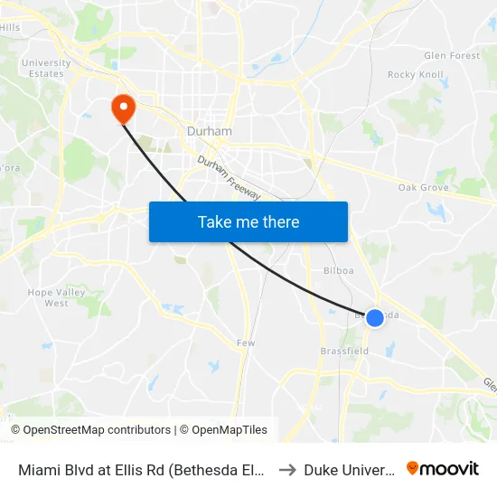 Miami Blvd at Ellis Rd (Bethesda Element to Duke University map