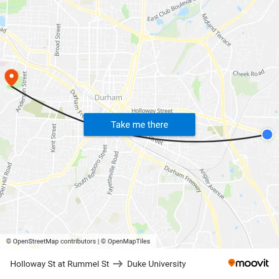 Holloway St at Rummel St to Duke University map