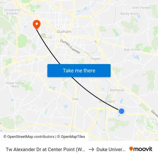 Tw Alexander Dr at Center Point (Wesco) to Duke University map