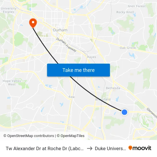 Tw Alexander Dr at Roche Dr (Labcorp) to Duke University map