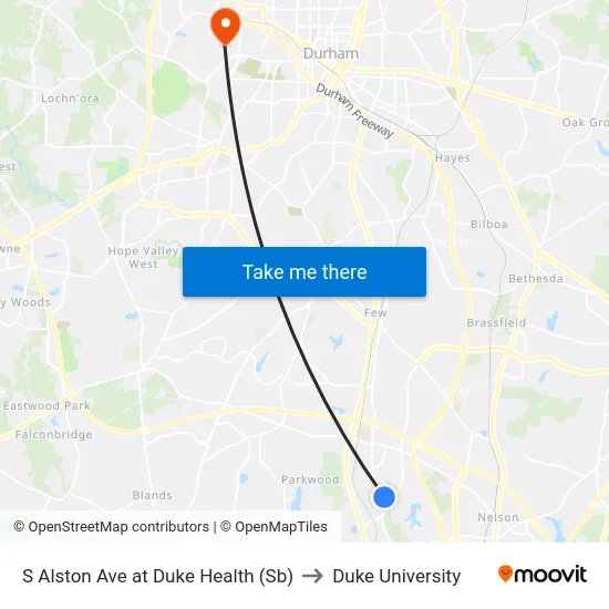 S Alston Ave at Duke Health (Sb) to Duke University map