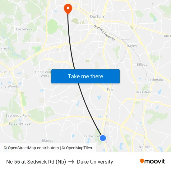 Nc 55 at Sedwick Rd (Nb) to Duke University map