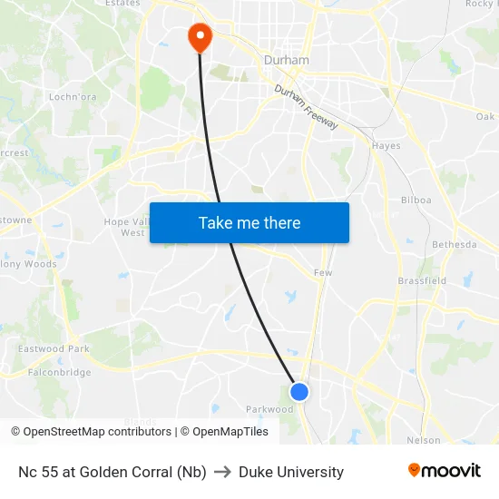 Nc 55 at Golden Corral (Nb) to Duke University map