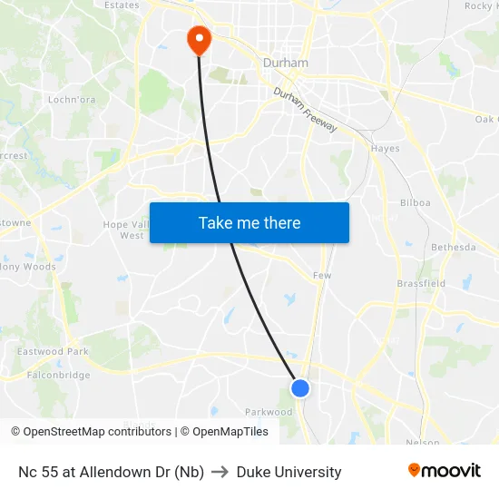 Nc 55 at Allendown Dr (Nb) to Duke University map