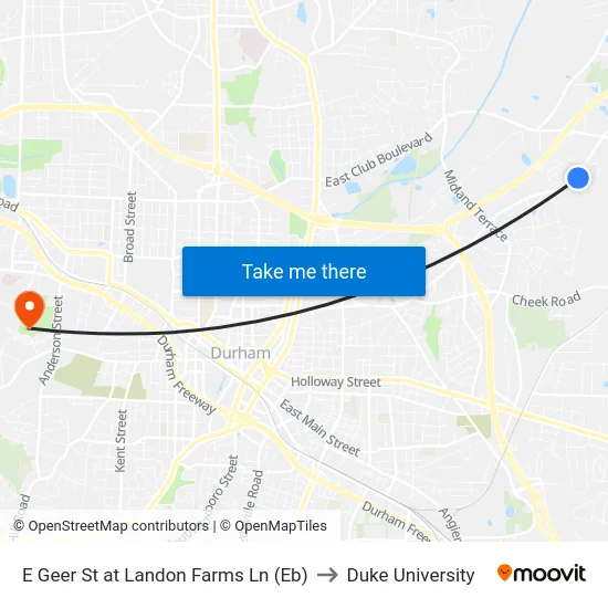 E Geer St at Landon Farms Ln (Eb) to Duke University map