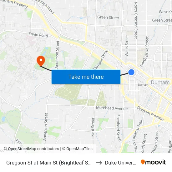 Gregson St at Main St (Brightleaf Square to Duke University map