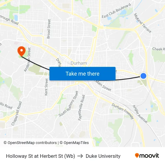 Holloway St at Herbert St (Wb) to Duke University map
