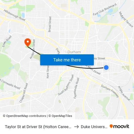 Taylor St at Driver St (Holton Career Ce to Duke University map