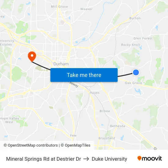Mineral Springs Rd at Destrier Dr to Duke University map