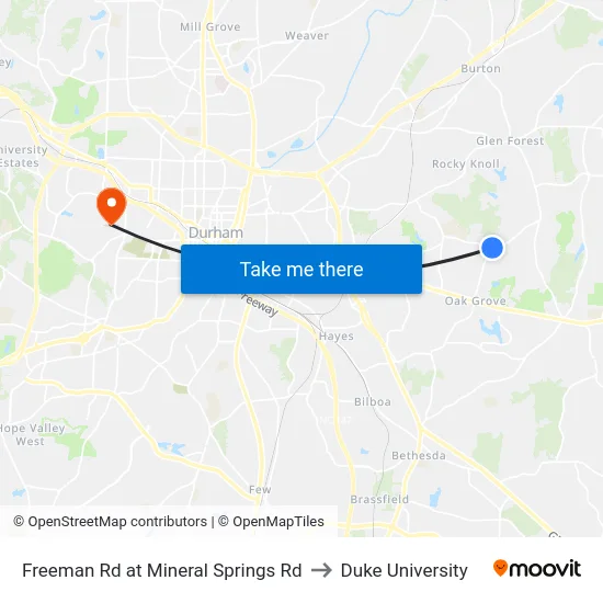 Freeman Rd at Mineral Springs Rd to Duke University map