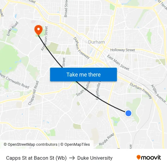 Capps St at Bacon St (Wb) to Duke University map
