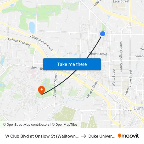 W Club Blvd at Onslow St (Walltown Park) to Duke University map