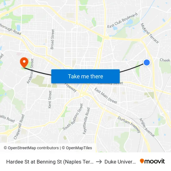 Hardee St at Benning St (Naples Terrace) to Duke University map