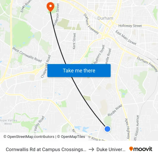 Cornwallis Rd at Campus Crossings (Nb) to Duke University map