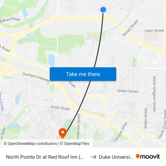 North Pointe Dr at Red Roof Inn (Wb) to Duke University map
