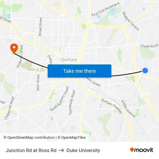 Junction Rd at Ross Rd to Duke University map
