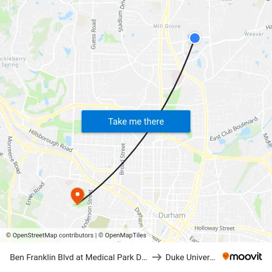 Ben Franklin Blvd at Medical Park Dr (Vo to Duke University map
