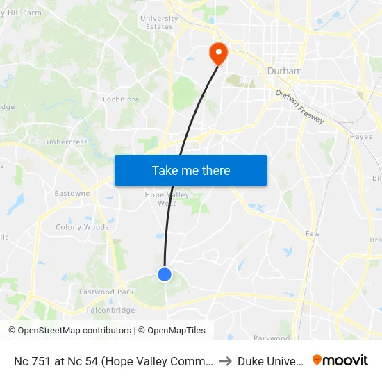 Nc 751 at Nc 54 (Hope Valley Commons Par to Duke University map