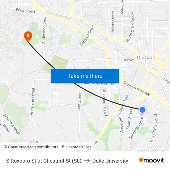 S Roxboro St at Chestnut St (Sb) to Duke University map