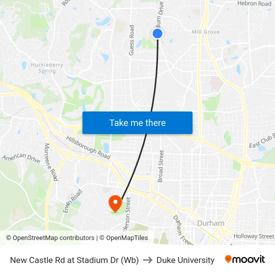 New Castle Rd at Stadium Dr (Wb) to Duke University map