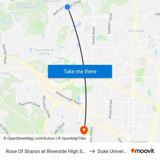 Rose Of Sharon at Riverside High School to Duke University map