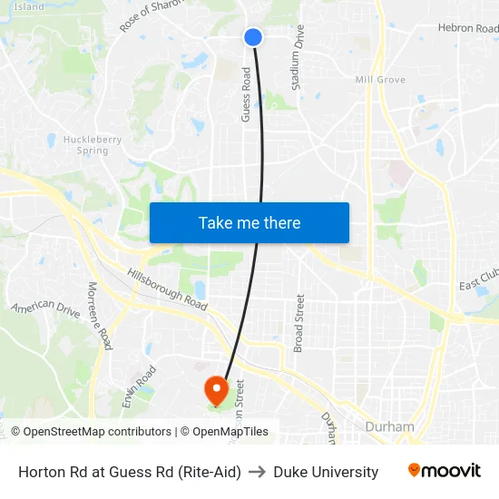 Horton Rd at Guess Rd (Rite-Aid) to Duke University map