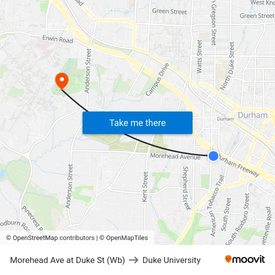 Morehead Ave at Duke St (Wb) to Duke University map