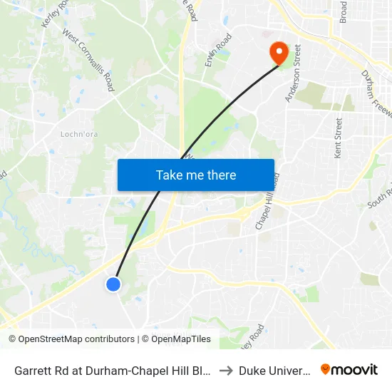 Garrett Rd at Durham-Chapel Hill Blvd (G to Duke University map