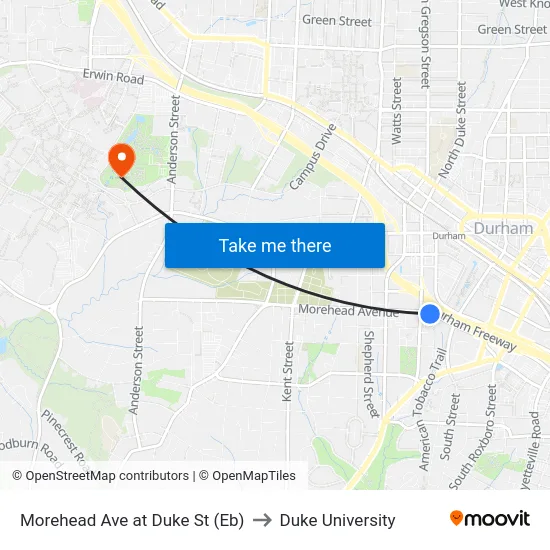 Morehead Ave at Duke St (Eb) to Duke University map